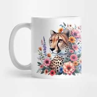 A cheetah decorated with beautiful colorful flowers. Mug